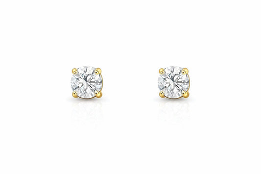 14K Yellow Gold Round Diamond Stud Earrings, 1.00 ct