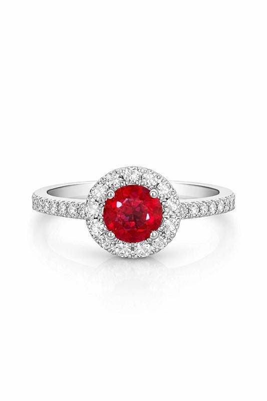 18K White Gold Round Ruby and Diamond Ring, 1.59 ct