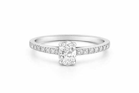 14K White Gold Oval Diamond Engagement Ring, 0.70 ct Center