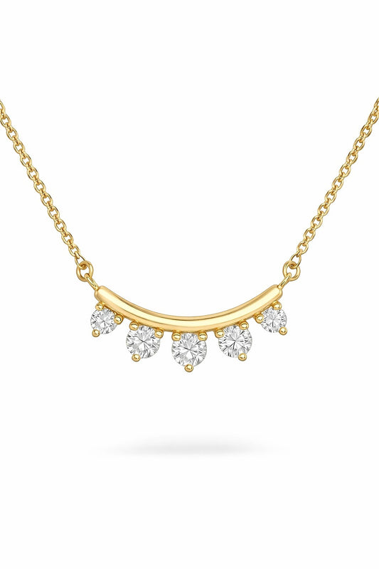 14K Yellow Gold Round Diamond Curved Bar Pendant, 0.38 ctw