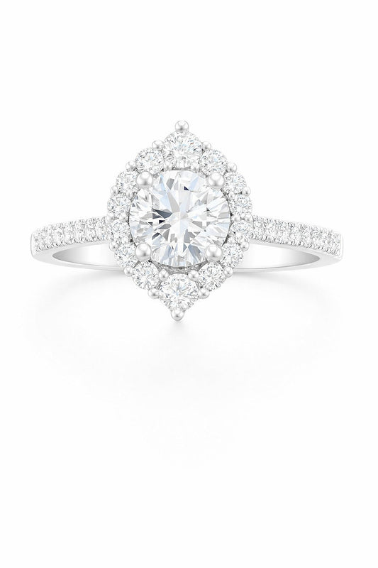 14K White Gold Round Diamond Vintage Halo Engagement Ring, 0.95 ct