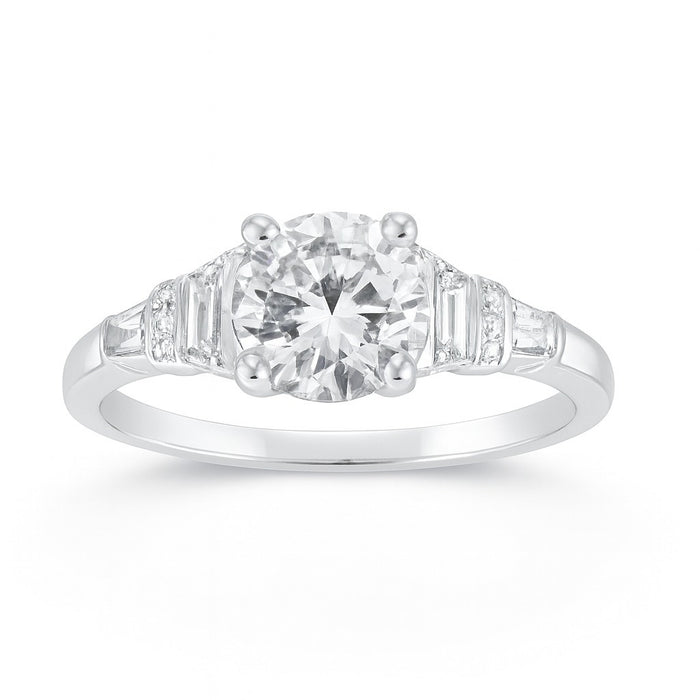 14K White Gold Round Diamond Three-Stone Engagement Ring, 1.63 ctw