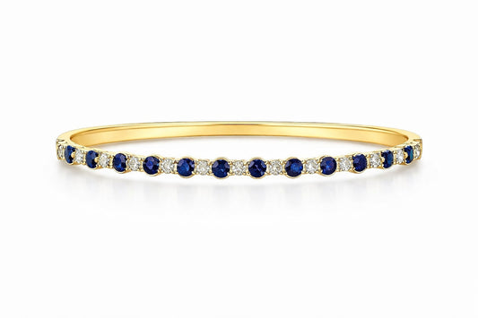 14K Yellow Gold Sapphire and Diamond Bangle, 0.41 ct and 1.52 ct