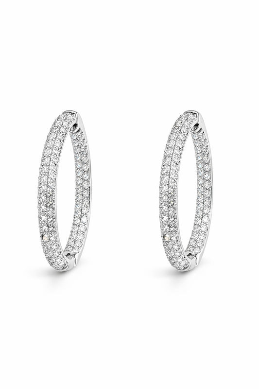 14K White Gold Diamond Inside-Out Pave Hoop Earrings, 3.00 ct