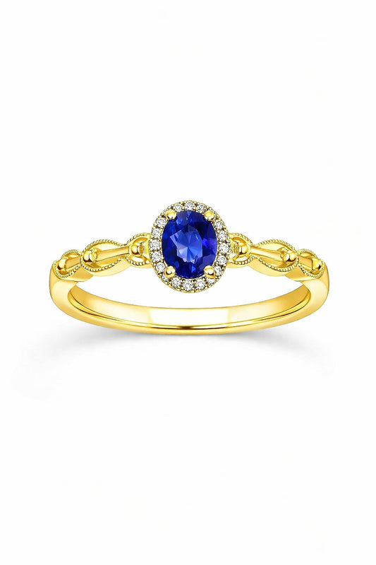14K White Gold Sapphire and Round Diamond Ring, 0.62 ct Center