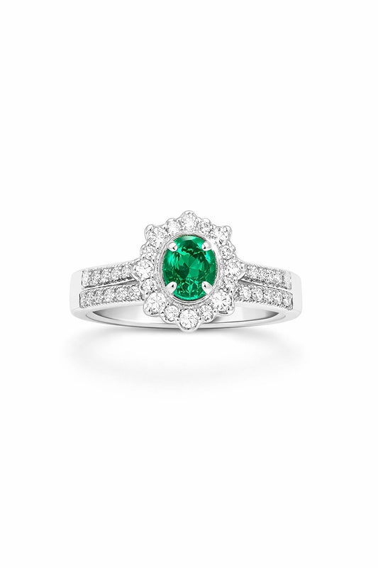 18K White and Yellow Gold Emerald and Diamond Fancy Ring, 0.78 ct