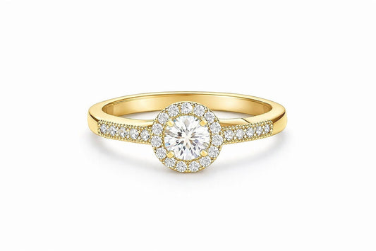 14K Yellow Gold Round Diamond Halo Engagement Ring, 0.85 ct