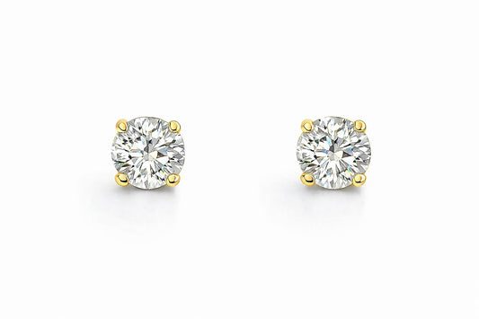 14K Yellow Gold Round Diamond Stud Earrings, 0.67 ct
