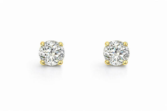 14K Yellow Gold Round Diamond Stud Earrings, 0.67 ct