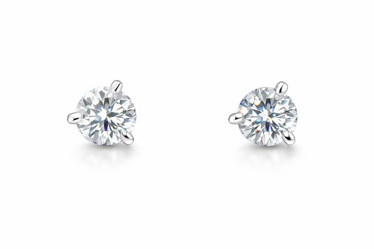 14K White Gold Round Diamond Stud Earrings, 1.11 ct