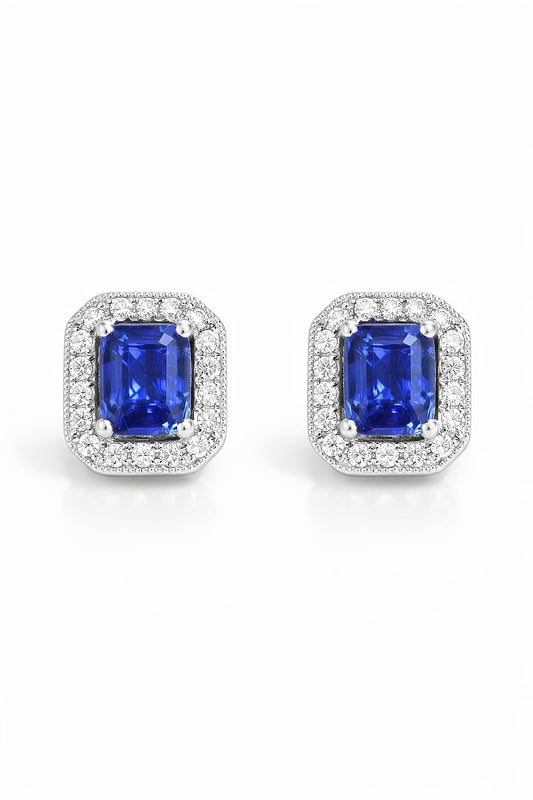14K White Gold Sapphire and Diamond Earrings, 1.49 ct