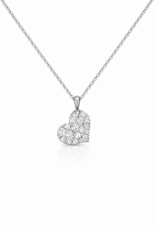 14K White Gold Round Diamond Pave Heart Necklace, 0.35 ct