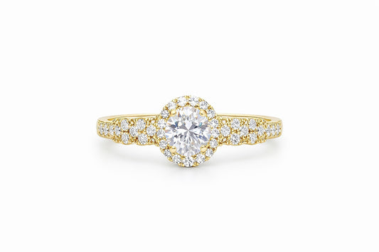 18K Yellow Gold Round Diamond Ring, 1 3/8 ct