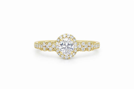 18K Yellow Gold Round Diamond Ring, 1 3/8 ct