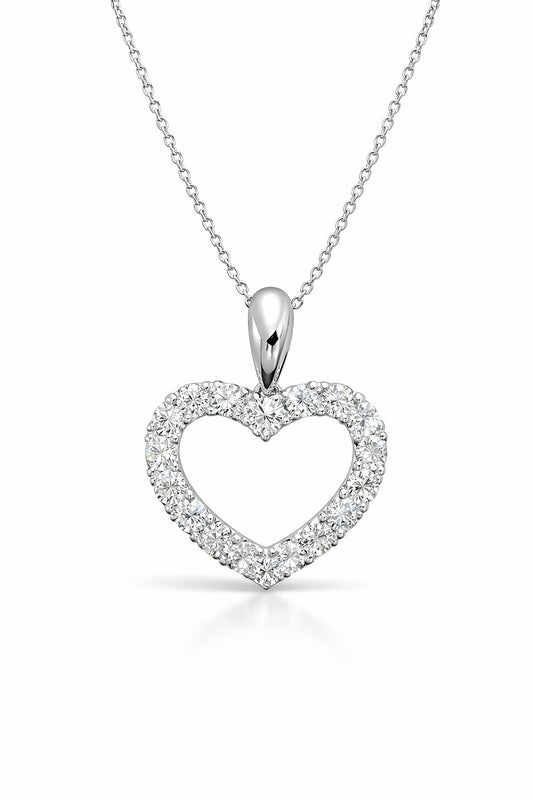 14K White Gold Diamond Heart Pendant, 1.00 ct