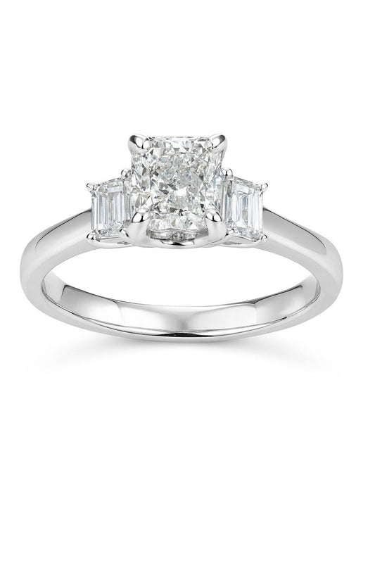 18KT White Gold Three Stone Natural Diamond Ring With 1.02CT Radiant Cut Center Stone GIA Certified : 6147477924 Side St