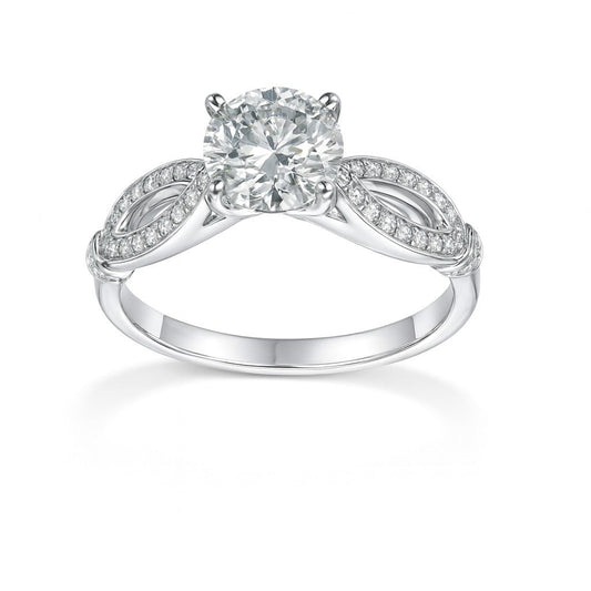 14K White Gold Diamond Twisted Engagement Ring, 1.00 ct Center