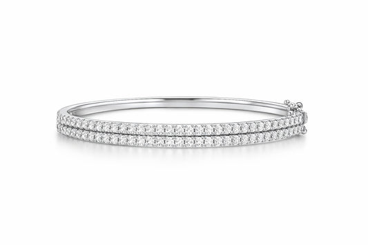 14K White Gold Round Diamond Two-Row Bangle Bracelet, 1.93 ct