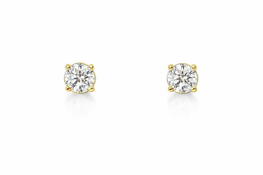 14K Yellow Gold Round Diamond Stud Earrings, 0.59 ct