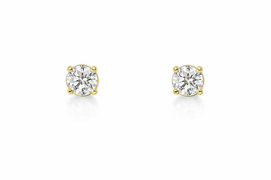 14K Yellow Gold Round Diamond Stud Earrings, 0.59 ct