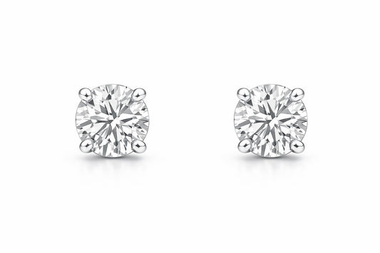 14K White Gold Round Diamond Earrings, 1.07 ct
