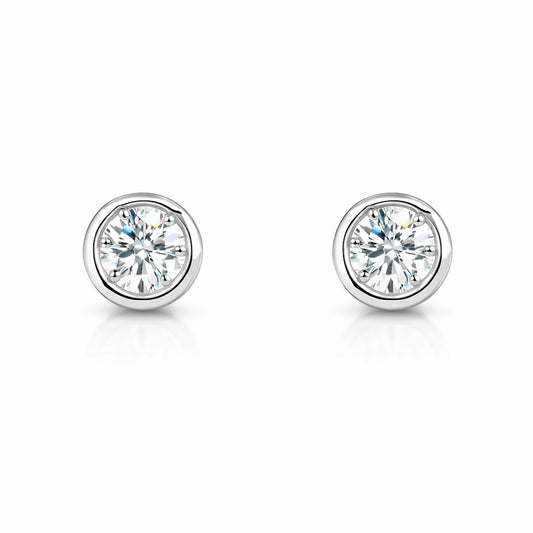 White Gold Diamond Bezel Stud Earrings, 0.60 ct