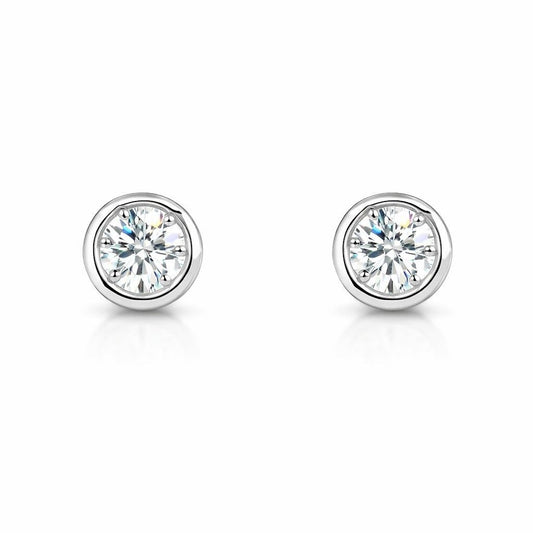 White Gold Diamond Bezel Stud Earrings, 0.60 ct