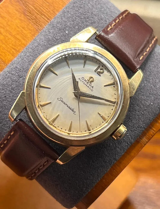 Omega Seamaster Automatic Champagne Dial Brown Leather Strap 6250