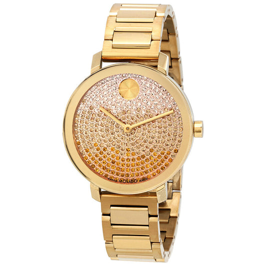 Movado Bold Evolution Yellow Gold-Tone Crystal Pave Dial Women's Watch 3600931