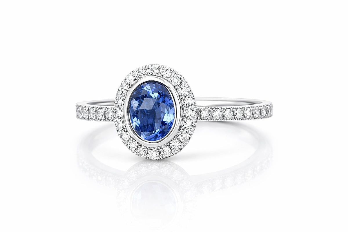 14K White Gold Sapphire and Diamond Ring, 1.25 ct Sapphire