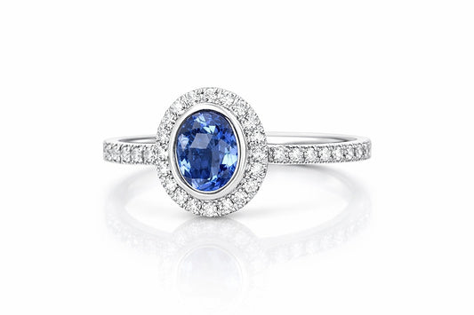 14K White Gold Sapphire and Diamond Ring, 1.25 ct Sapphire