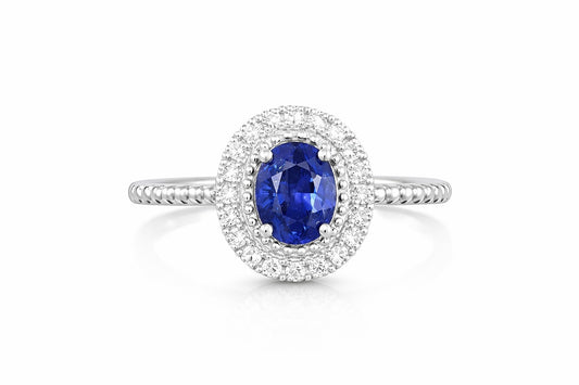 14K White Gold Sapphire and Diamond Ring, 1.32 ct Sapphire