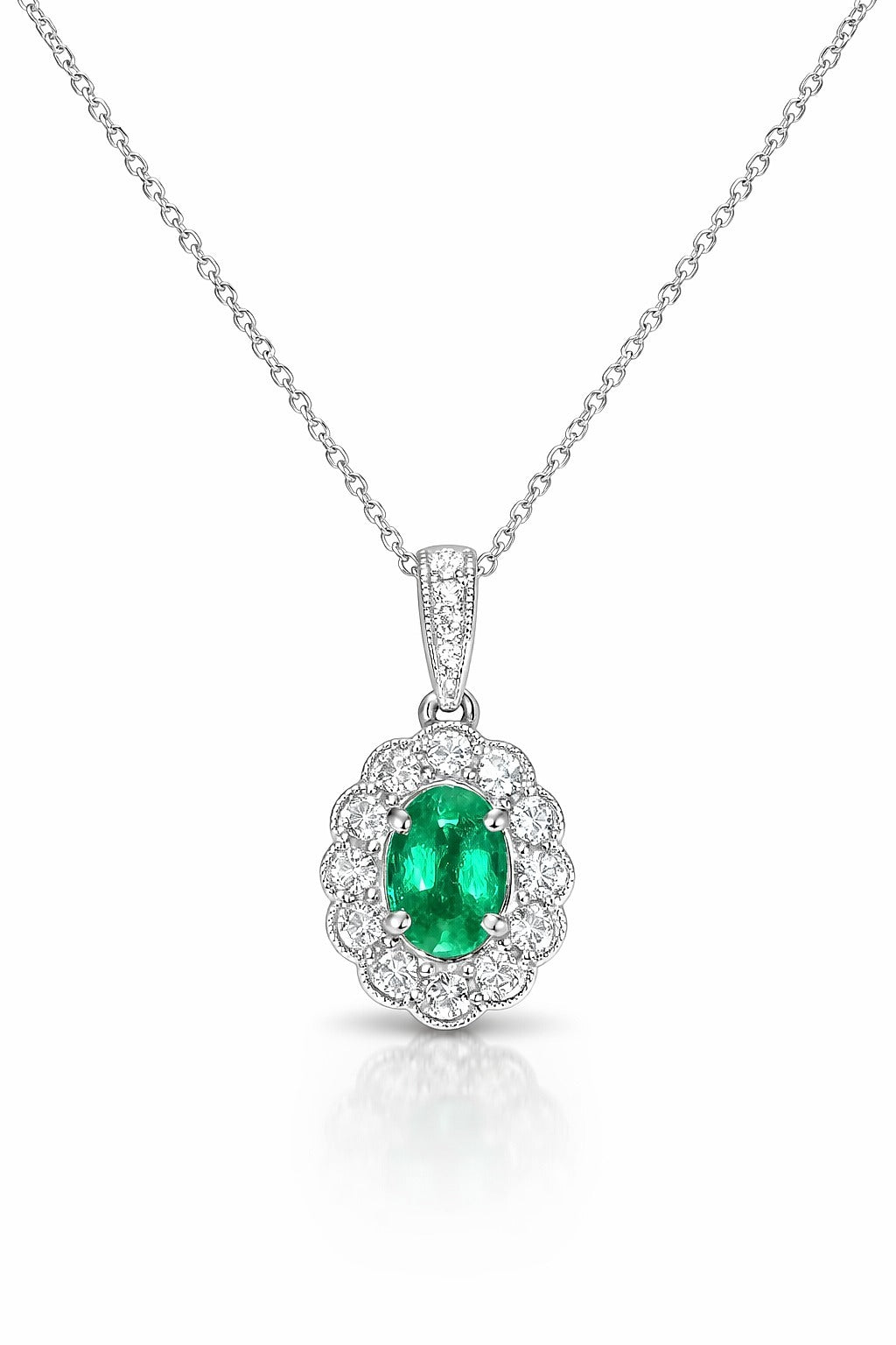 14K White Gold Emerald and Diamond Pendant, 0.50 ct