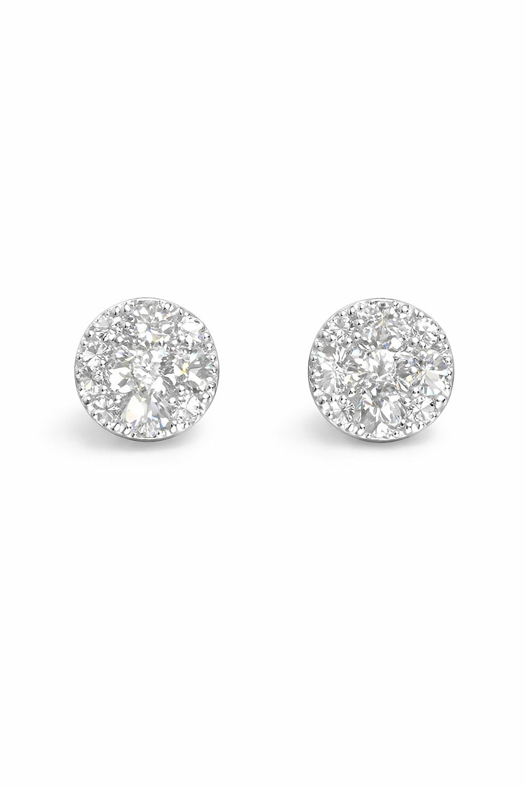 18K White Gold Diamond Cluster Stud Earrings, 1.38 ct