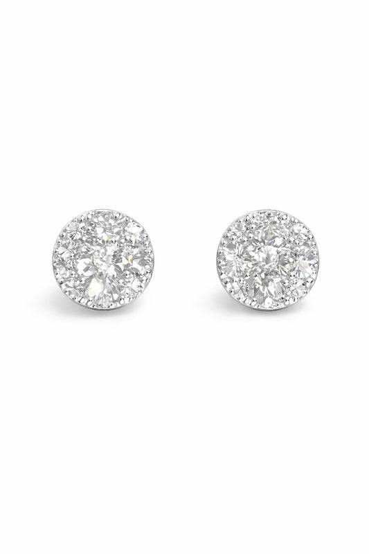 18K White Gold Diamond Cluster Stud Earrings, 1.38 ct