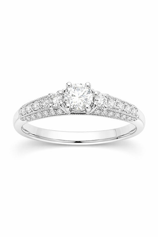 14K White Gold Diamond Engagement Ring, 0.61 ct Center