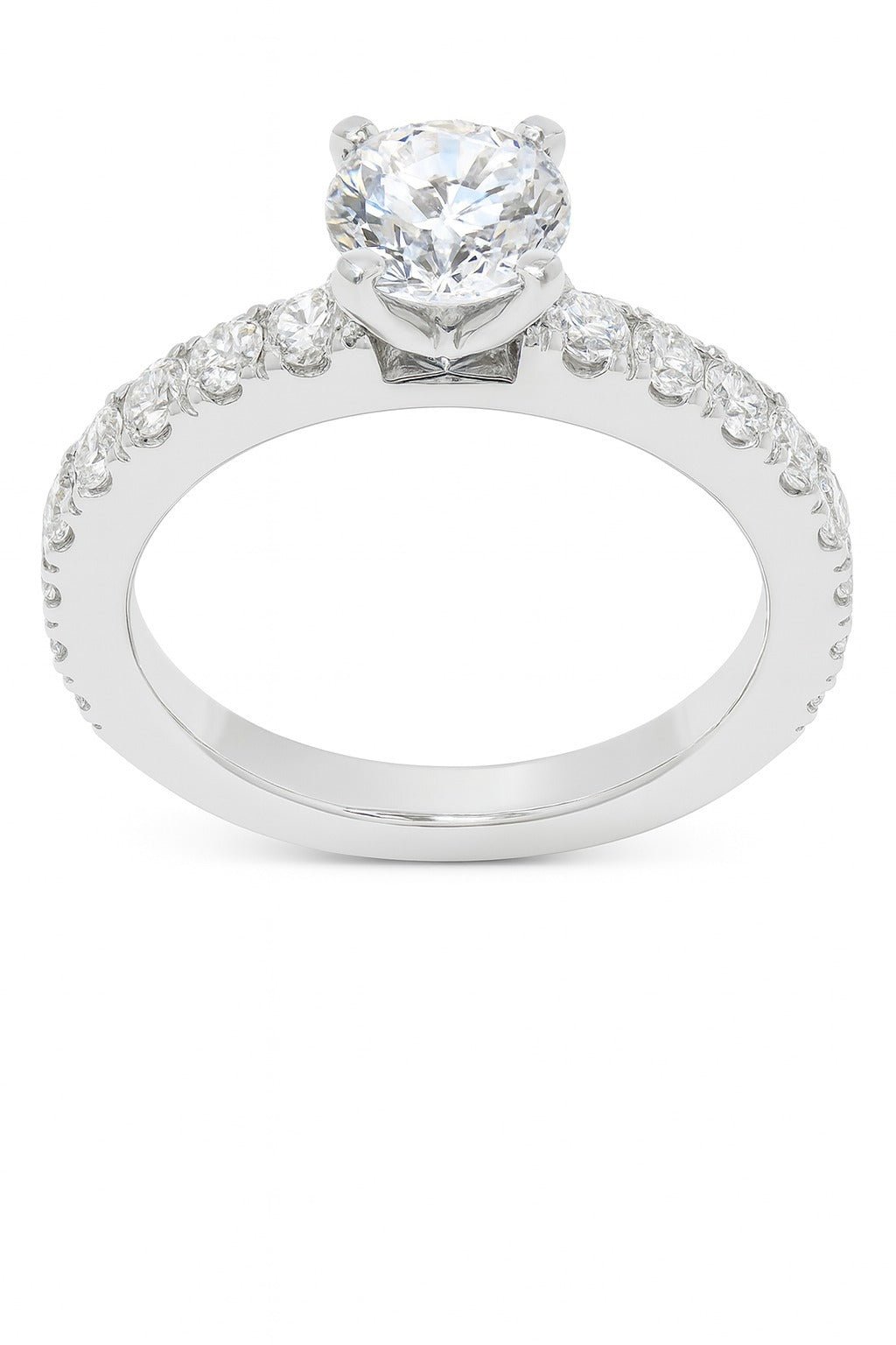 14K White Gold Diamond Engagement Ring, 1.01 ct Center, 1.18 ct Sides