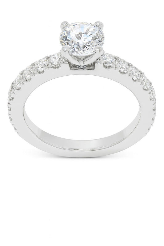14K White Gold Diamond Engagement Ring, 1.01 ct Center, 1.18 ct Sides