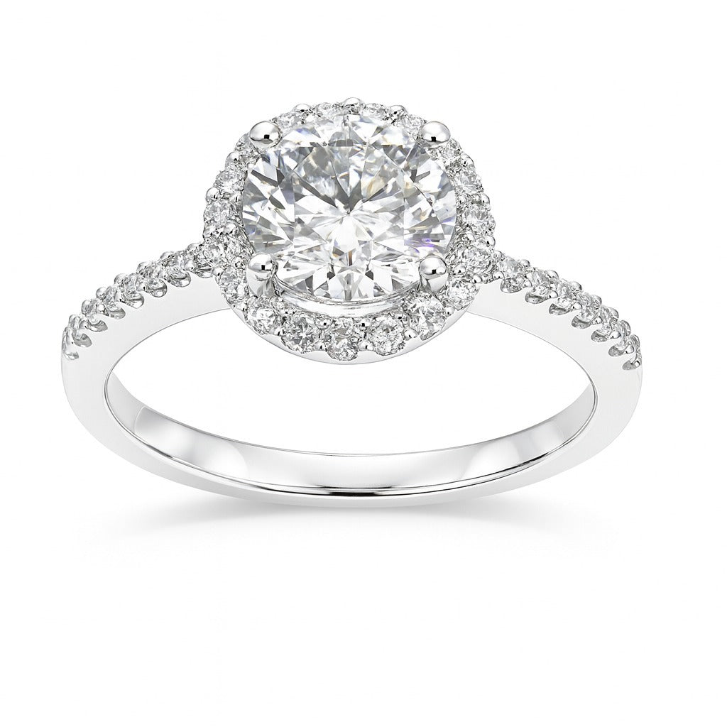 14K White Gold Diamond Engagement Ring, 1.01 ct Center, 0.23 ct Sides
