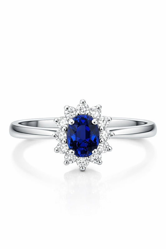 18K White Gold Oval Sapphire and Diamond Ring, 0.69 ct