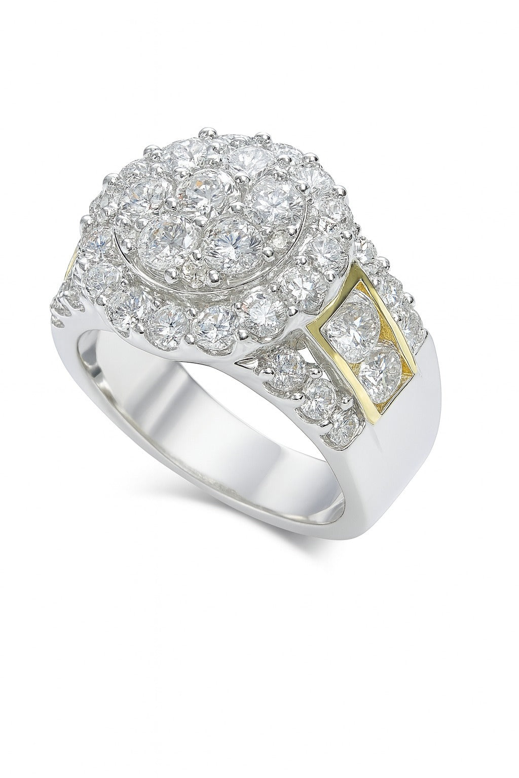 14K White Gold Diamond Cluster Ring, 5.00 ct