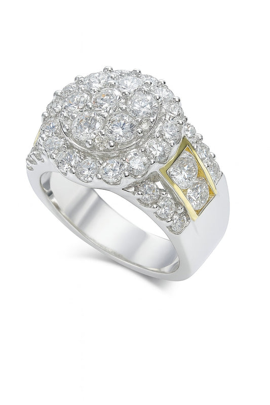 14K White Gold Diamond Cluster Ring, 5.00 ct