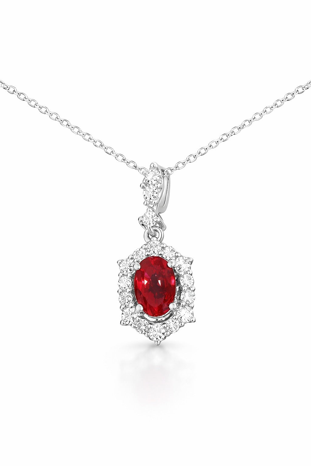 14K White Gold Ruby and Diamond Pendant, 0.65 ct