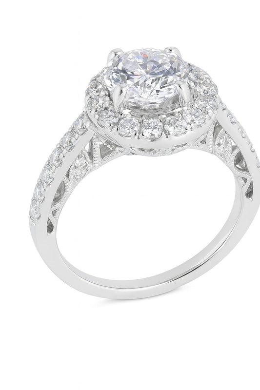 18K White Gold Diamond Engagement Ring, 1.00 ct Center