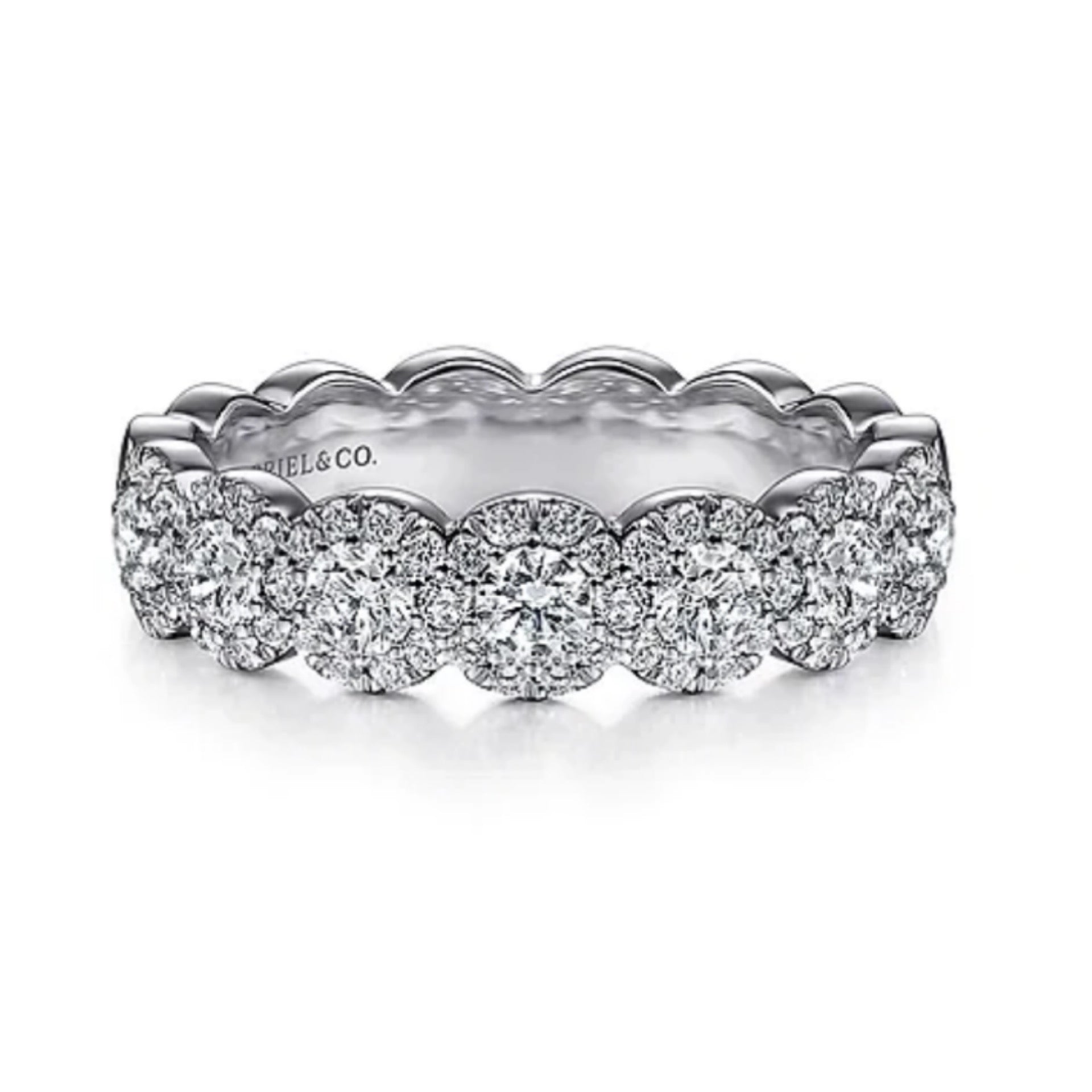 14K White Gold Round Diamond Halo Anniversary Band - 0.93 ct