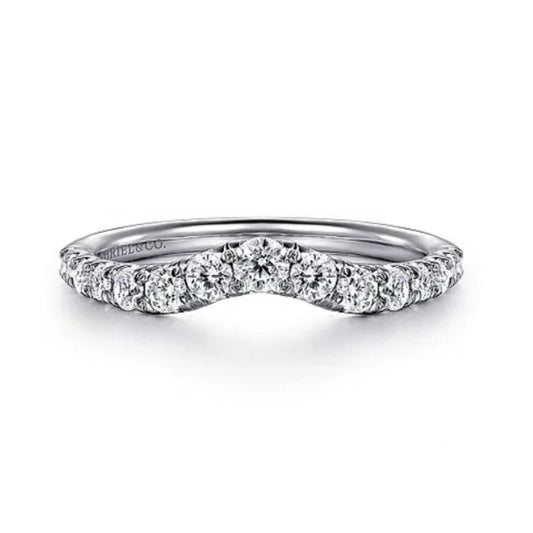 Curved 14K White Gold French Pave Diamond Wedding Band - 0.48 ct