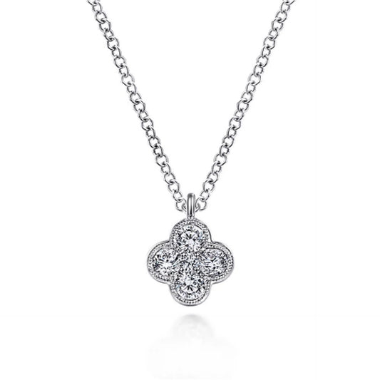 14KTWG .26CTW PAVE RD CLOVER PENDANT