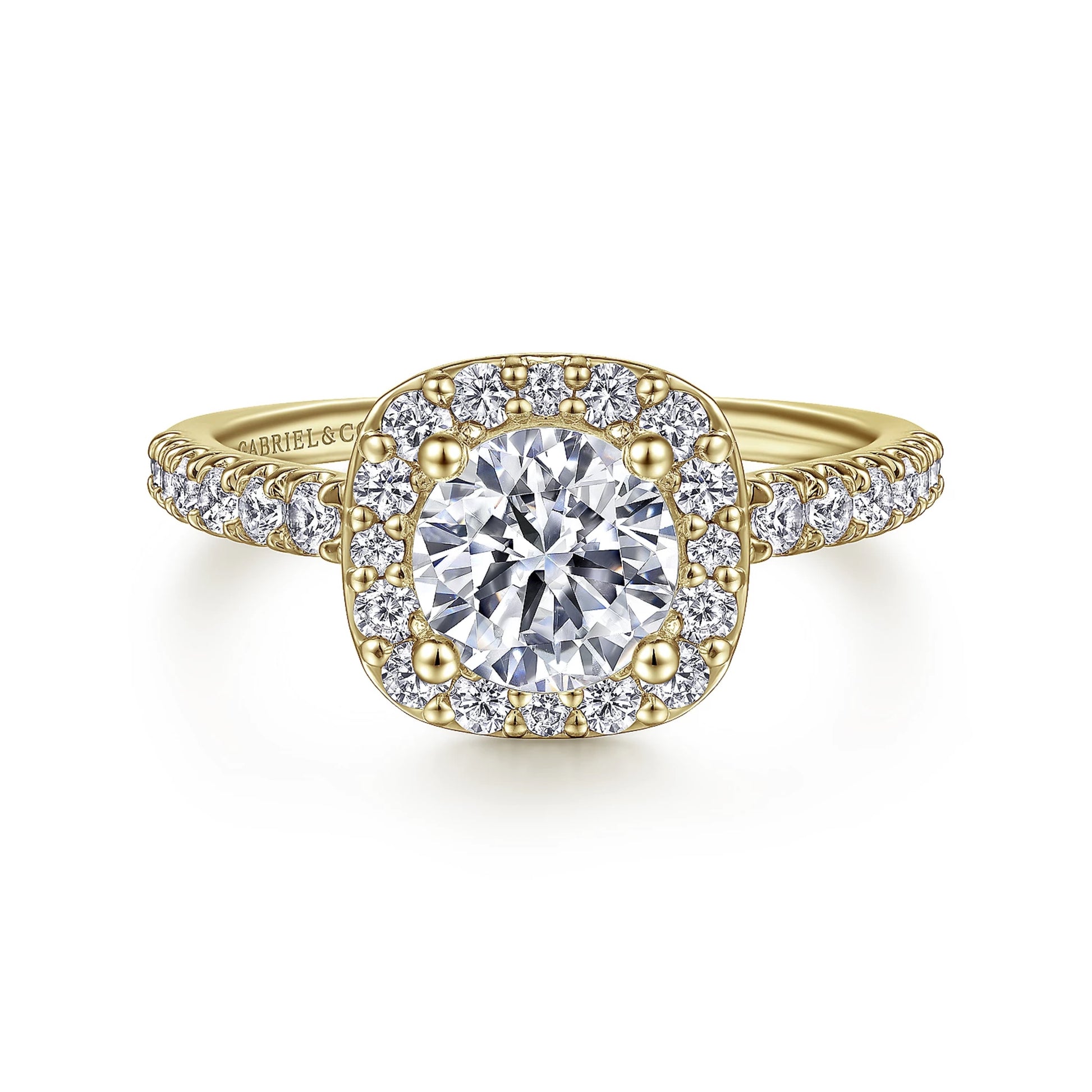 GABRIEL & CO. 14KT YELLOW GOLD 0.54CTW DIAMOND HALO SEMI-MOUNTING