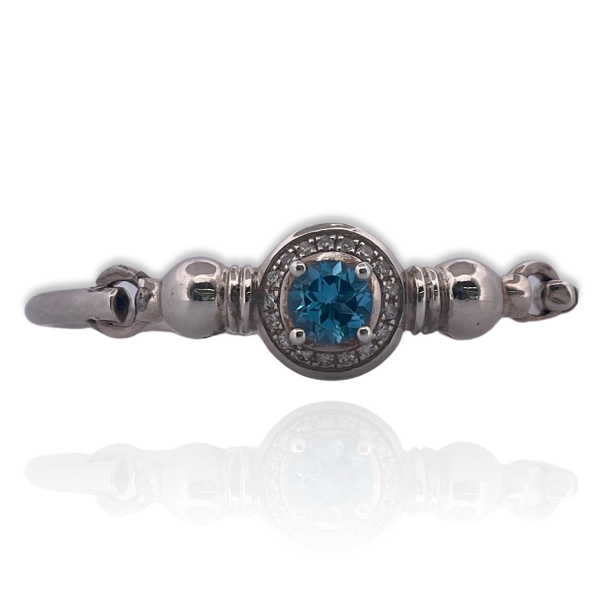 Sterling Silver Cape Cod Stone Bracelet With Diamond Halo and Blue Topaz Center stone