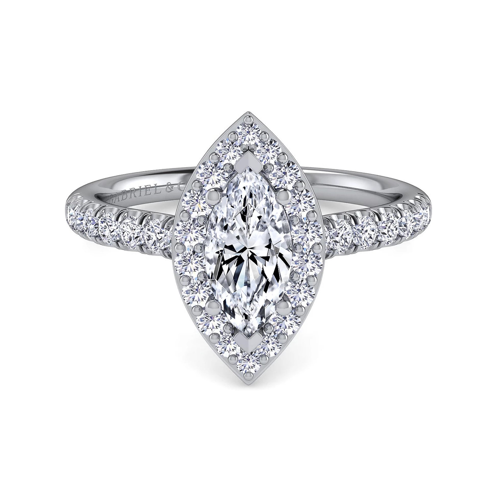 GABRIEL & CO. 14KT WHITE GOLD 0.55CTW MARQUISE DIAMOND SEMI-MOUNTING.